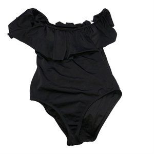 Victoria's Secret Black Old Hollywood Glamour one piece RUFFLE TOP bathi…